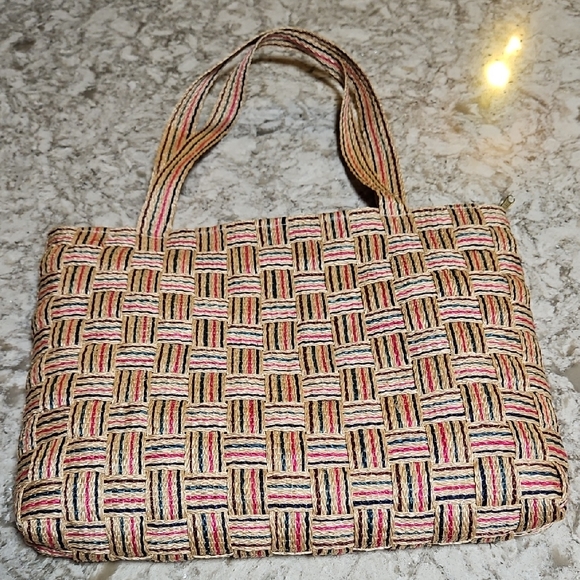 Handbags - Elegant Handmade Striped Woven Tote Bag from the Philippines